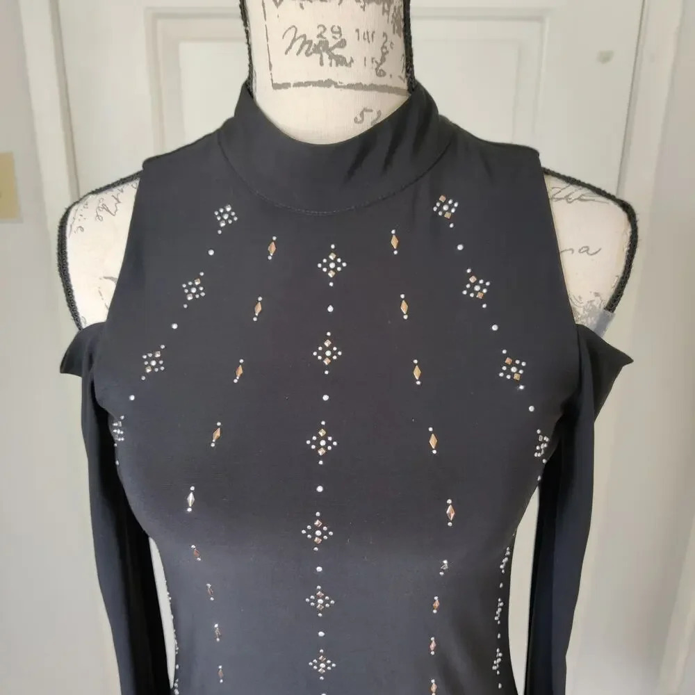 WHBM Cold Shoulder High Neck Long Sleeve Dress Cocktail Sz XXS‎ - Picture 4 of 12